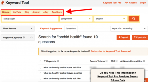 keywordtool.io orchid health search